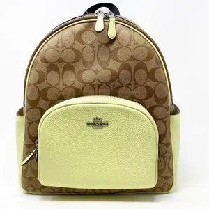 Coach Signature Brown and Lime Green/Pale Yellow Backpack Coach Mini Court Backpack in Signature Canvas – Club de Mode main image 4